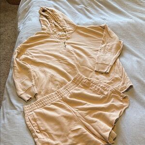 Aerie Beige Hoodie and Shorts Set